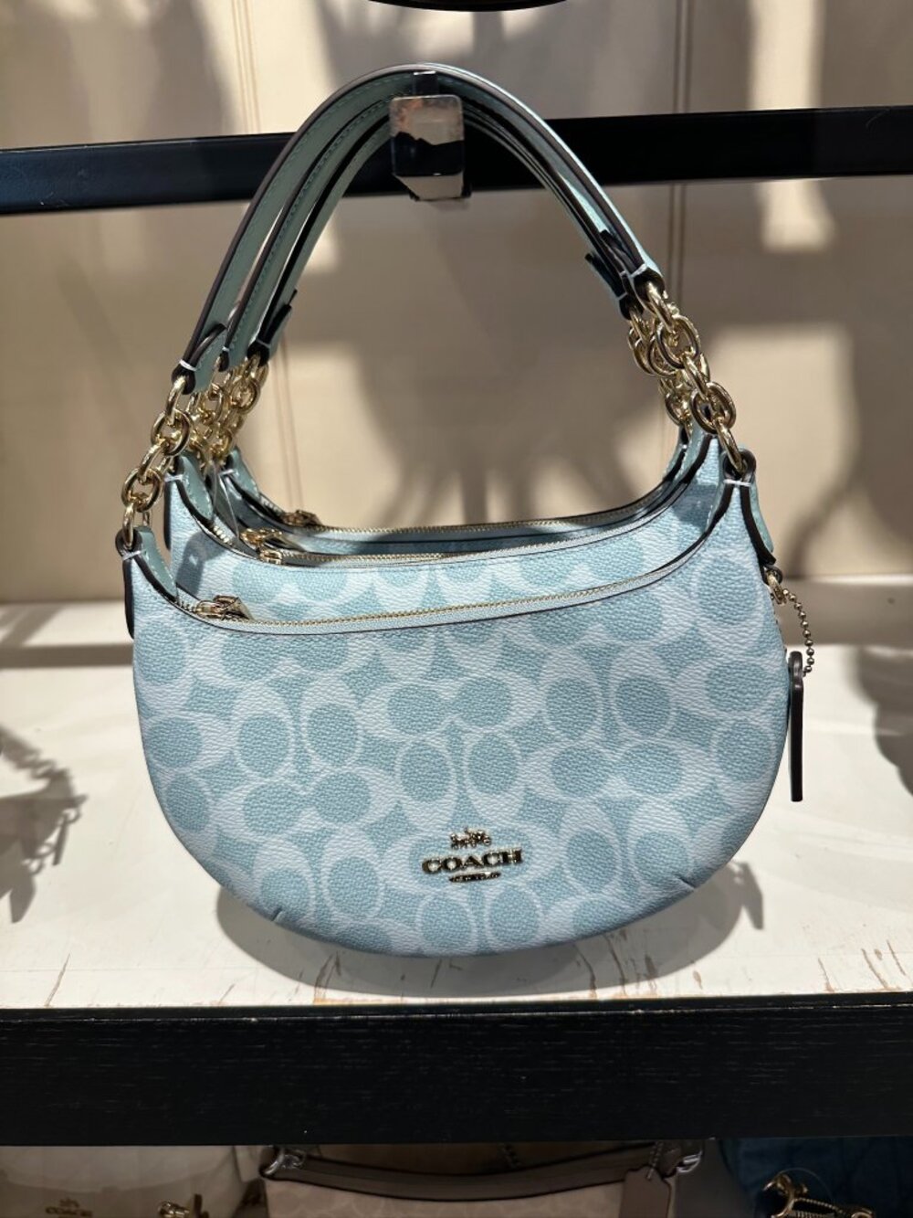 NWT! Coach CEL06 Mini Payton Shoulder Bag In Signature Canvas In Gold/Light Blue